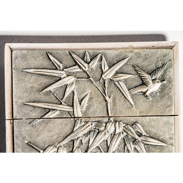 Refined Antique Chinese Export 900 Silver Calling Card Case Holder Dragon Bamboo Bird Asian Design For Sale - Image 13 of 17