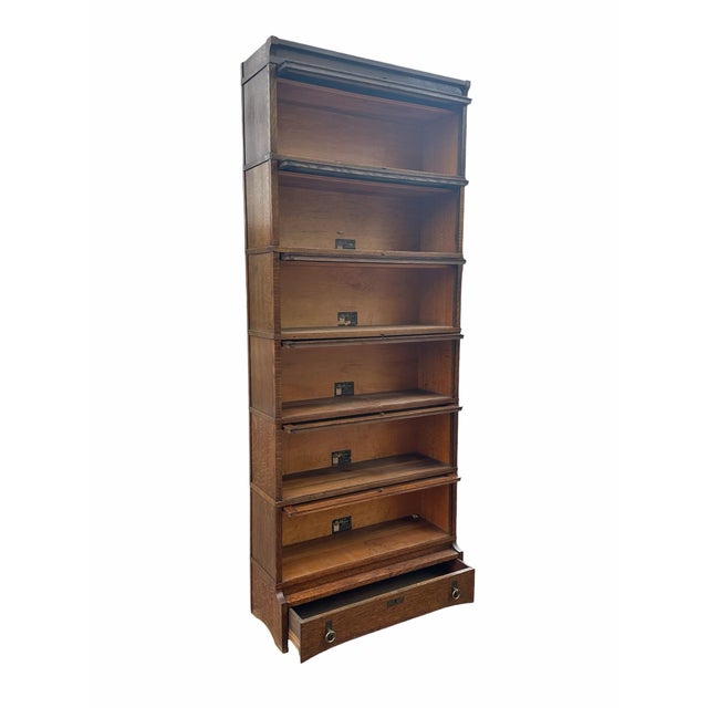 Pair of Antique Arts & Crafts Mission Oak Six Section Barrister Bookcases For Sale In Boston - Image 6 of 12