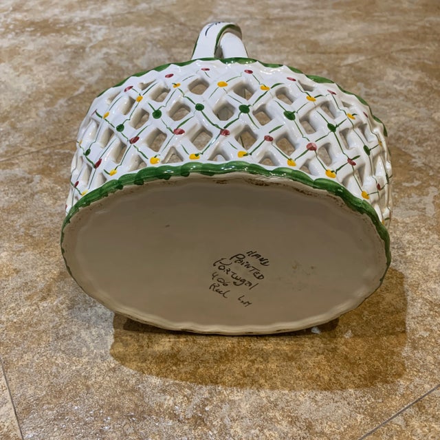 Vintage Ceramic Braided Floral Painted Basket For Sale In West Palm - Image 6 of 10