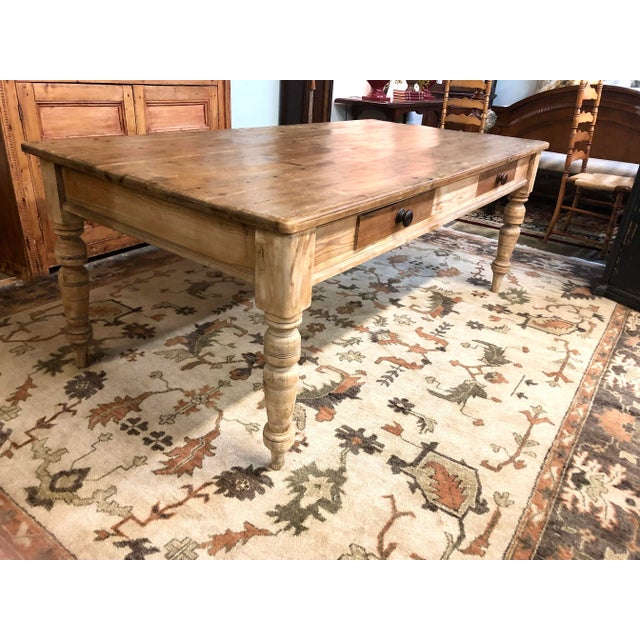 Farmhouse English Country Pine Farm Table For Sale - Image 3 of 9