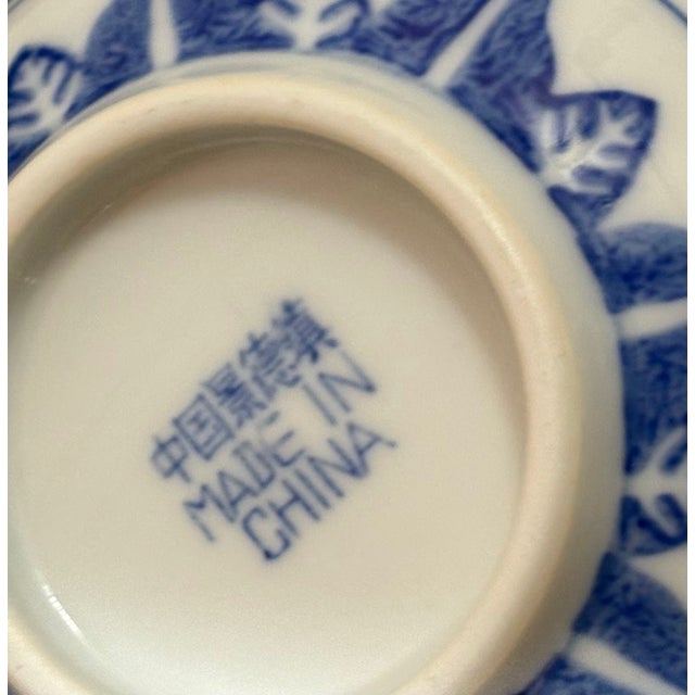 Blue/white Chinese porcelain small dragon bowls; set of 4. Excellent condition.