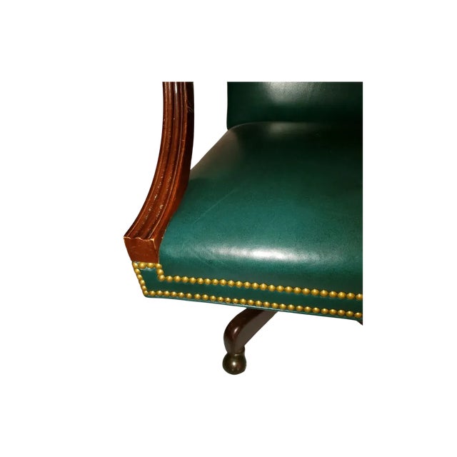 2000 - 2009 Hancock and Moore Green Leather Executive Desk Chair For Sale - Image 5 of 6