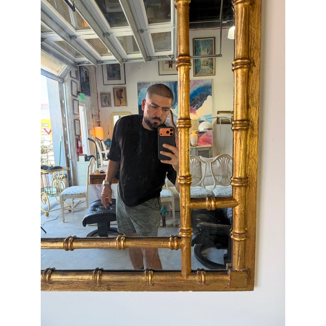 Gold 1970’s La Barge Hollywood Regency Faux Bamboo Gilt Greek Key Wall Mirror For Sale - Image 8 of 12