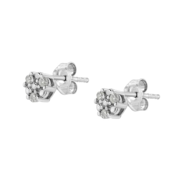 .925 Sterling Silver 1/10 cttw Prong Set Round-Cut Trio Diamond Stud Earrings, A Pair For Sale - Image 4 of 6