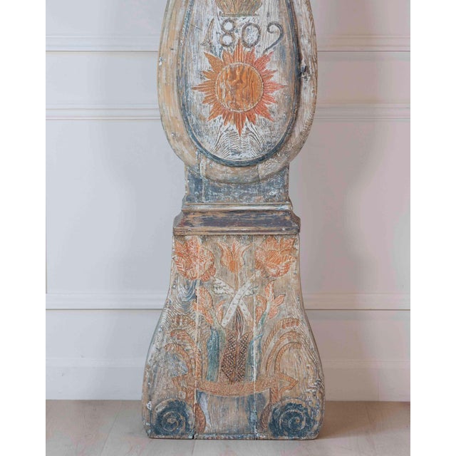 Dated 1809 Swedish Longcase Clock with Original Folk Art Decoration For Sale - Image 9 of 16
