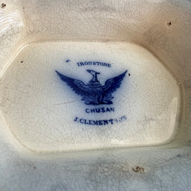 Antique Flow Blue Hexagon Rimmed Pedestal Bowl For Sale - Image 13 of 18