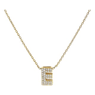 10K Yellow Gold Diamond Accent "E" Initial Bubble Pendant Necklace For Sale