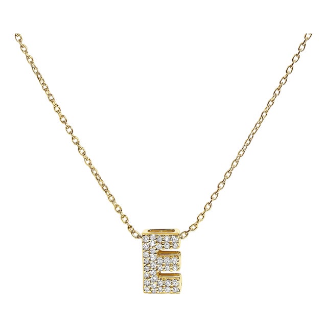 10K Yellow Gold Diamond Accent "E" Initial Bubble Pendant Necklace For Sale