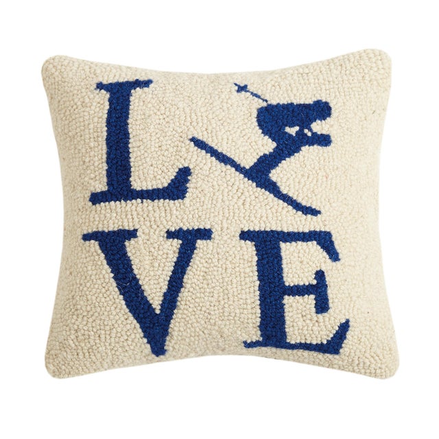 Traditional Love Ski Hook Pillow 12" x 12" For Sale - Image 3 of 3