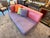 Mid-Century Modern Lavender Micro-Suede + Rose Pink Leather Chaise Sofa For Sale - Image 3 of 12