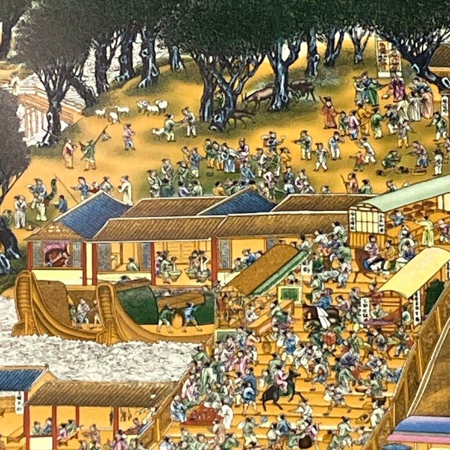 Chinese Porcelain Plaque "Along the River During the Qingming Festival" in Wood Frame For Sale In Los Angeles - Image 6 of 9