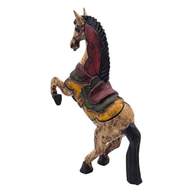 Festive Mexican Hand-Carved Painted Wooden Horse, Folk Art, 15.5" For Sale - Image 9 of 16
