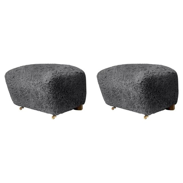 Black Set of Antrachite Smoked Oak Sheepskin the Tired Man Footstools by Lassen For Sale - Image 8 of 8
