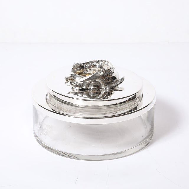 Mid-Century Silver Plate & Glass Caviar Service With Sculptural Sturgeon Handle For Sale - Image 4 of 18