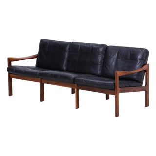 Mid-Century Leather and Teak Sofa by Illum Wikkelsø for Niels Eilersen / Musterring, 1960s For Sale