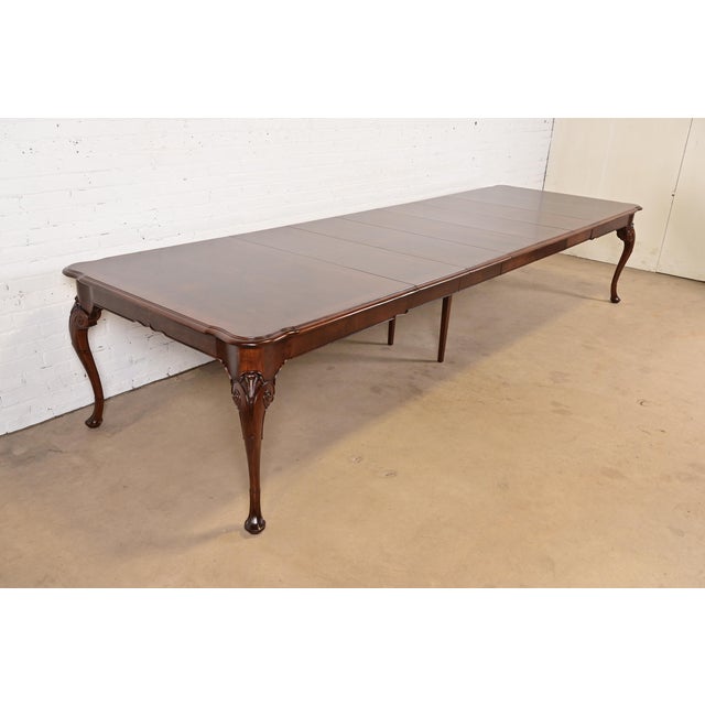 Queen Anne Saybolt Cleland Georgian Burled Walnut Monumental Extension Dining Table, Newly Refinished For Sale - Image 3 of 12
