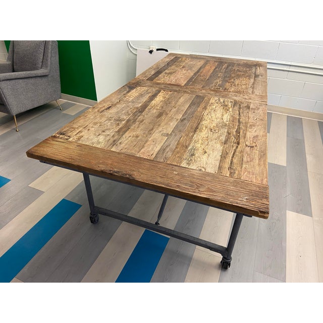 Restoration Hardware Reclaimed Wood and Iron Dining Table Conference Room Table For Sale - Image 10 of 12
