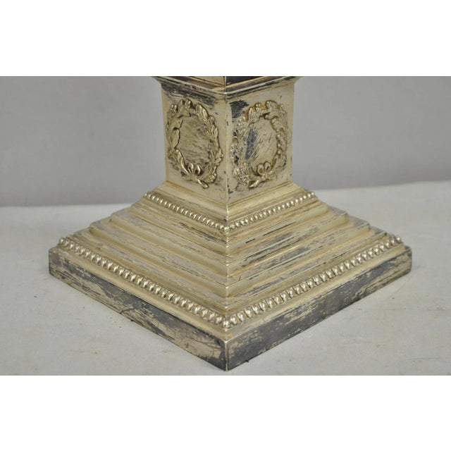 Silver Antique French Empire Silver Plated Corinthian Column Candlestick Table Lamp For Sale - Image 8 of 13