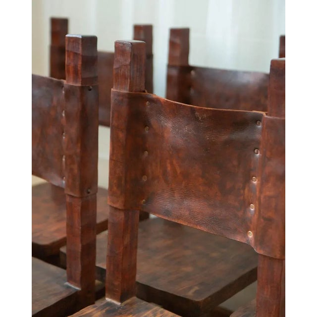 Wood 1980s Brazilian Leather and Wood Dining Set - Table and 6 Chairs For Sale - Image 7 of 18