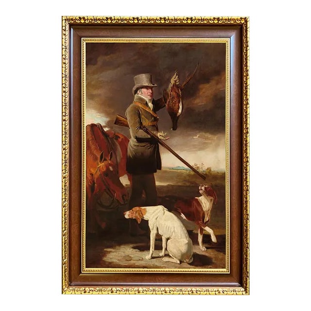 "Celebrated Sportsman" Framed Print on Canvas in Brown and Antiqued Gold Frame- a 13" X 22" Framed to 19" X 29" For Sale