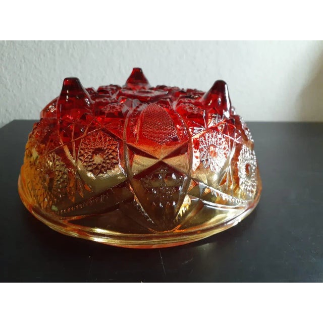 Contemporary Vintage Jeannette Amberina Glass Decorative Pedestal Bowl For Sale - Image 3 of 6
