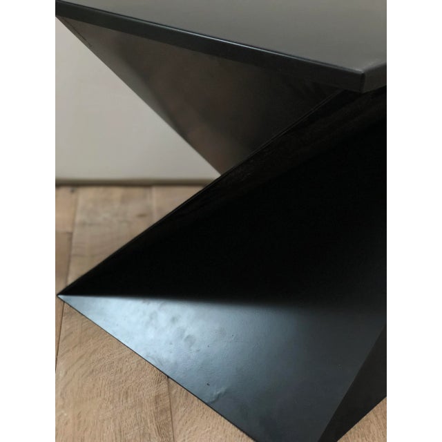 Metal 1980's Pair of Matte Black Geometric Metal Side Tables For Sale - Image 7 of 10