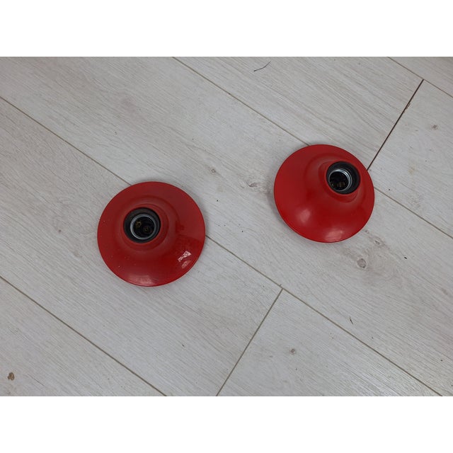 Teti Wall Lamps in Red Lacquered Metal attributed to Vico Magistretti for Artemide, 1980s, Set of 2, in Very Good...