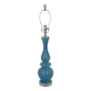 Tall Blue and White Swirl Glass & Lucite Murano Style Table Lamp For Sale