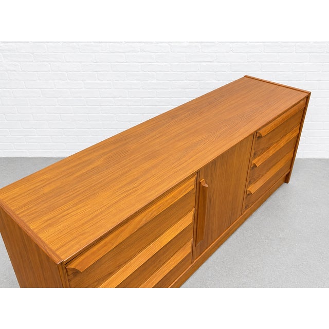 Wood Long & Sculpted Mid Century Modern Danish Teak Credenza / Long Dresser by Skovby Mobelfabrik, C. 1960's For Sale - Image 7 of 12