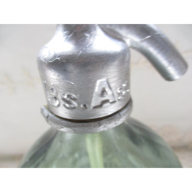 Vintage 1930’s Green Argentina Handmade Glass & Metal Soda/Seltzer Bottle For Sale - Image 13 of 18