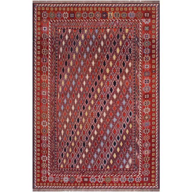 Antique Soumak Rust/Blue Wool Rug - 5'7'' X 7'10'' For Sale - Image 10 of 10