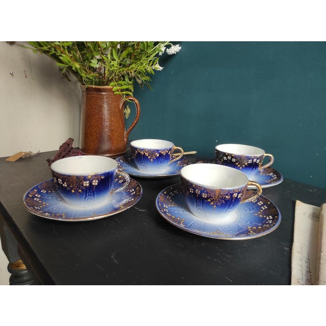 French Art Nouveau Cups and Saucers from K&G Luneville, 1920s, Set of 8, in Very Good conditions. Designed 1920 to 1949...