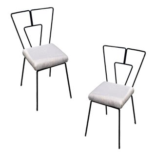 Mid-Century Iron Wire Art Side Dining Geometric Chair by Homecrest, Pair For Sale