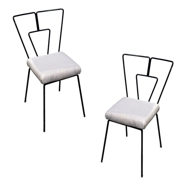 Mid-Century Iron Wire Art Side Dining Geometric Chair by Homecrest, Pair For Sale