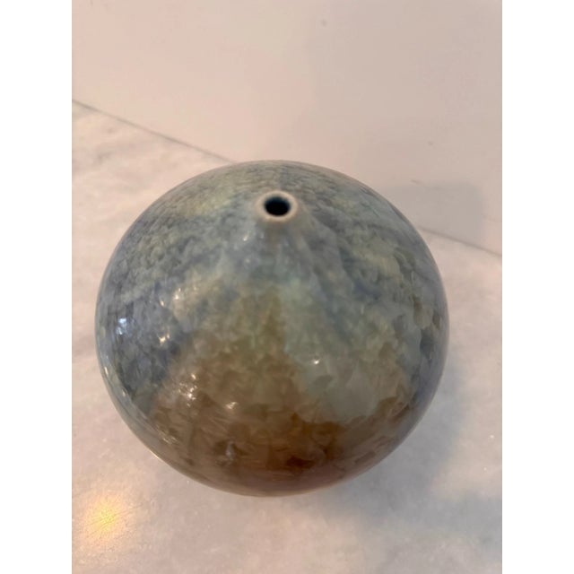 Contemporary Phil Morgan Signed 1991 Crystalline Glaze Studio Pottery Vase – Blue Teal Art Po For Sale - Image 3 of 6