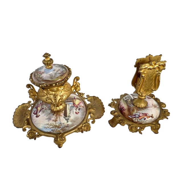 Late 19th Century French Inkwell and Match Holder - Two Piece Set For Sale - Image 9 of 11