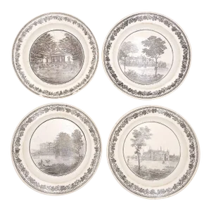 Set of Four French Early 19th Century White Transferware Dinnerplates (Creil Type), Circa 1800