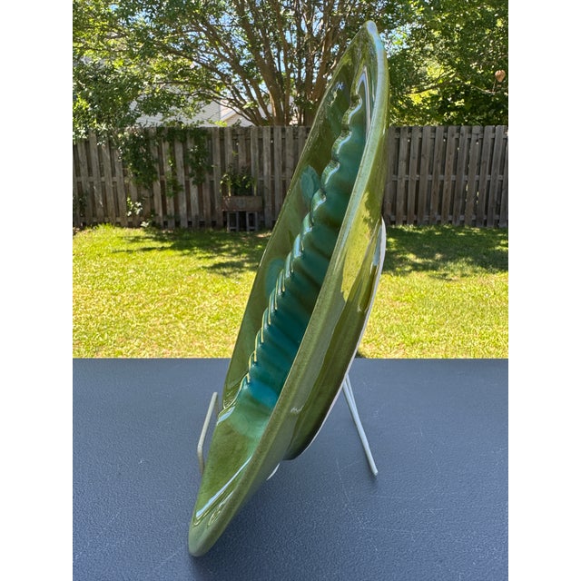 Vintage MCM California Pottery Usa 404 Green & Aqua Drip Glaze Ash or Catchall Tray For Sale - Image 9 of 13