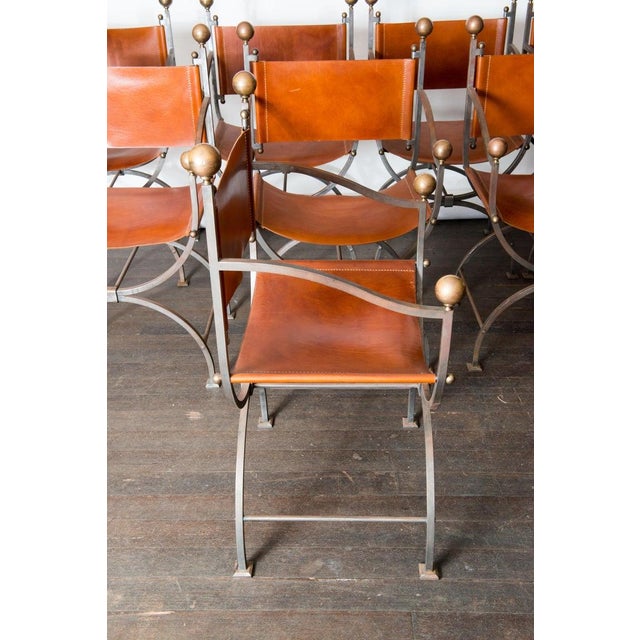Mid 20th Century Italian Steel and Leather Curule Chairs - Set of 8 For Sale - Image 9 of 13