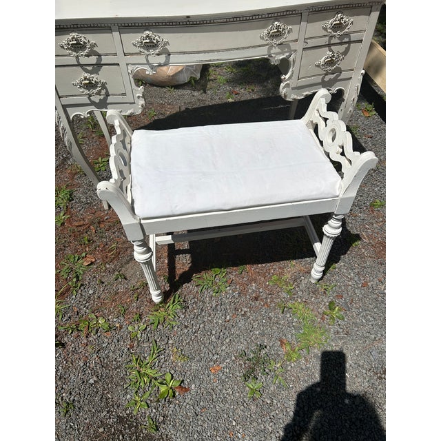 Charming White Painted Wood Vanity With Oval Mirror For Sale - Image 9 of 17