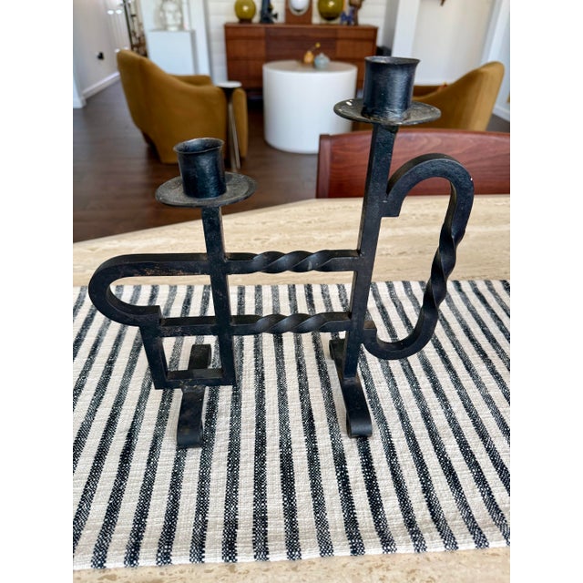 Antique Hand Forged Spanish Revival Wrought Iron Twisted Metal Candle Holder Brutalist RARE FIND! Hand held vintage candle...