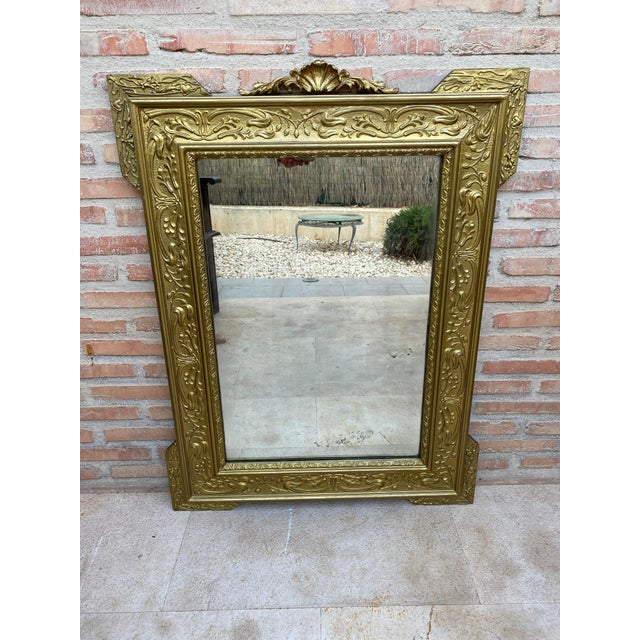 Rectangular Gold Hand Carved Wooden Mirror, 1960 For Sale - Image 16 of 18
