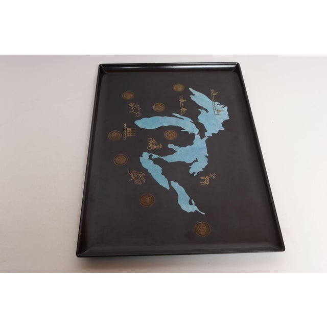 Mid-Century Modern Large Mid-Century Black Resin Pigment and Brass Inlaid "Great Lakes" Tray by Couroc For Sale - Image 3 of 12