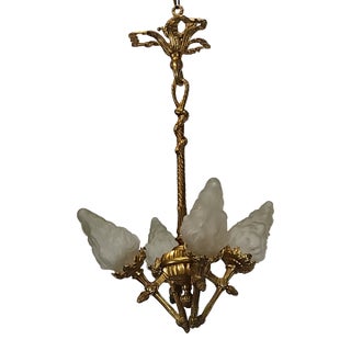 Antique Darling 4 Arm 4 Light Glowing Ribbons and Bows Flame Torch Chandelier For Sale