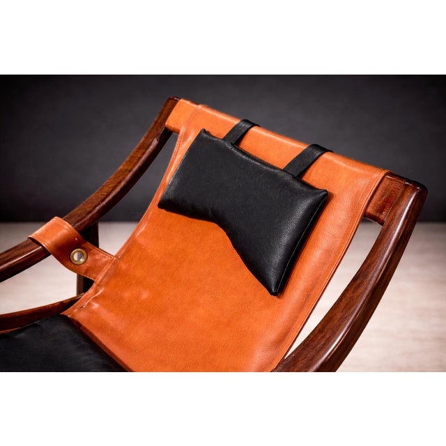 Liceu de Artes e Ofícios Rocking Chair in Rosewood & Leather, Liceu De Artes, 1960s For Sale - Image 4 of 15