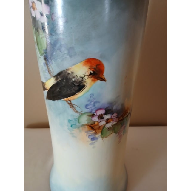 Sky Blue Antique Limoges B & Co Hand Painted Vase of Flowers & Taningers For Sale - Image 8 of 13