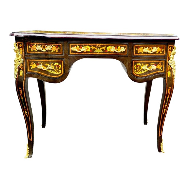 Napoleon III Style Marquetry Brown Writing Desk/Table/Office Desk For Sale