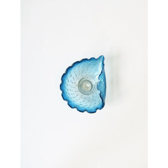 Mid 20th Century Italian Murano Blue Art Glass Bowl Scalloped Edge For Sale - Image 5 of 12