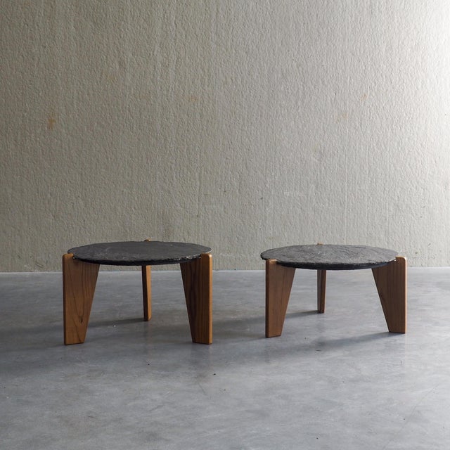 Brutalist Slate and Pine Side Tables, 1970s, Set of 2 For Sale - Image 4 of 18