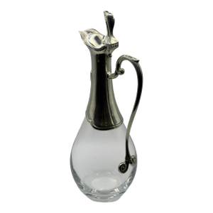 Vintage Pewter & Glass Claret Decanter With Sculptural Handle